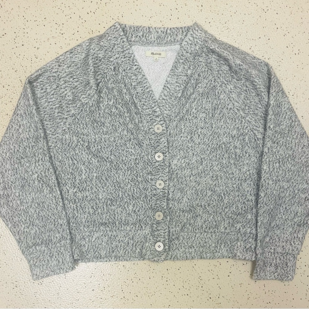 Madewell Marled Storm Grey Cardigan Sweater Plush Cozy Soft